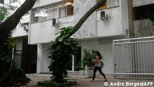 Picture taken on August 6, 2022, of the entrance of the building where Belgian Walter Henri Maximilien Biot, husband of German consul Uwe Herbert Hahn, died on August 5, 2022, in the apartment they shared in Rio de Janeiro, Brazil. - The police is investigating the circumstances of his death, according to local media. (Photo by Andre BORGES / AFP)