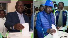 Combined picture of the two main presidential candidates in Kenya Raila Odinga and William Ruto casting their votes.
