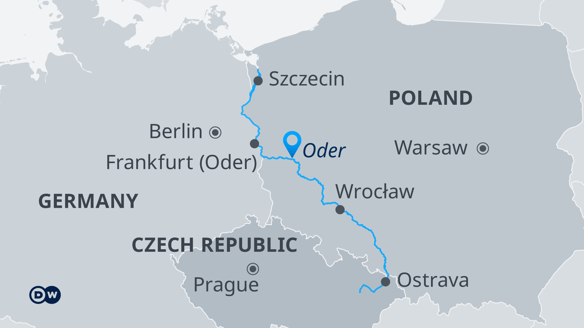 a map showing the course of the Oder river