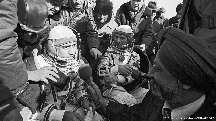 Sojus Kosmonauten Yury Malshev und Rakesh Sharma 