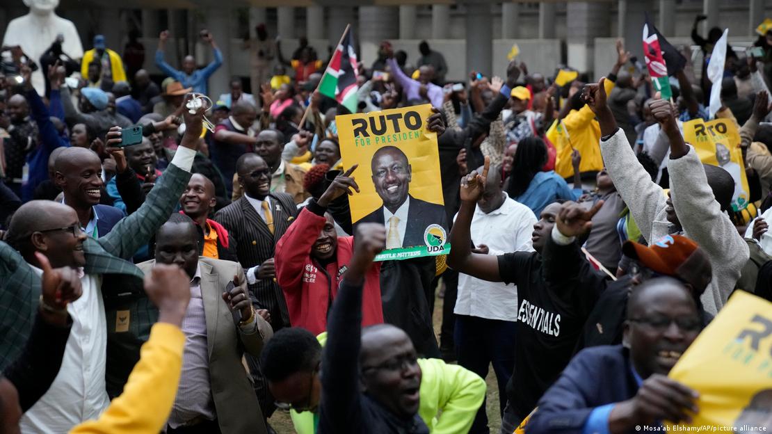 Supporters of Kenyan Deputy President William Ruto celebrate at his party headquarters in Nairobi