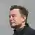 Elon Musk attends a press event at the Tesla Gigafactory site. 