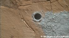 Curiosity Mars Rover: Hole at 'Buckskin'
Text: NASA's Curiosity Mars Rover drilled this hole to collect sample material from a rock target called Buckskin on July 30, 2015, during the 1060th Martian day, or sol, of the rover's work on Mars. The diameter is slightly smaller than a U.S. dime.
Credit: NASA/JPL-Caltech/MSSS