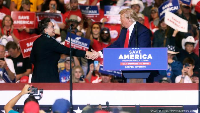 Former President Donald Trump endorses Harriet Hageman for Wyoming's U.S. House seat during a rally on Saturday, May 28, 2022