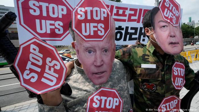 Protestas contra las maniobras Freedom Shield entre EE. UU. y Corea del Sur. (2022).