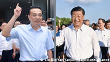 左右两张图片都拍摄于8月16日。左边是李克强在广东深圳考察的图片，右边是习近平在辽宁锦州考察的图片