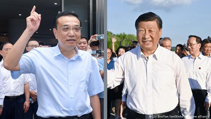 左右两张图片都拍摄于8月16日。左边是李克强在广东深圳考察的图片，右边是习近平在辽宁锦州考察的图片
