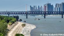An aerial view shows low water level in Yangtze river amid a heatwave warning in Wuhan, Hubei province, China August 15, 2022. China Daily via REUTERS ATTENTION EDITORS - THIS IMAGE WAS PROVIDED BY A THIRD PARTY. CHINA OUT. 