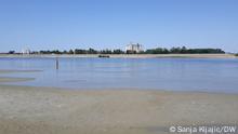 The low level of Danube at the beach called Oficirac in Novi Sad, Serbia on August 18th, 2022.