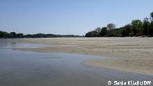 The low level of Danube at the beach called Oficirac in Novi Sad, Serbia on August 18th, 2022.