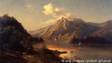 5-D9-F1-1857 (182324) 'Rheinlandschaft mit den Burgen Rolandseck, Drachenfels und Drachenfels (Siebengebirge), Burg Drachenfels. - 'Rheinlandschaft mit den Burgen Ro- landseck, Drachenfels und der Abtei Nonnenwerth'. - Gemälde, 1857, von John Charles Robinson (1824-1901). Öl auf Leinwand, 51 x 80 cm. Frankfurt am Main, Privatbesitz E: 'Rhine Landscape with Rolandseck and Drachenfels Castles and Drachenfels (Siebengebirge), Drachenfels Castle. - 'Rhine Landscape with Rolandseck and Drachenfels Castles and Nonnenwerth Abbey'. - Painting, 1857, by John Charles Robinson (1824-1901). Oil on canvas, 51 x 80cm. Frankfurt am Main, private collection.