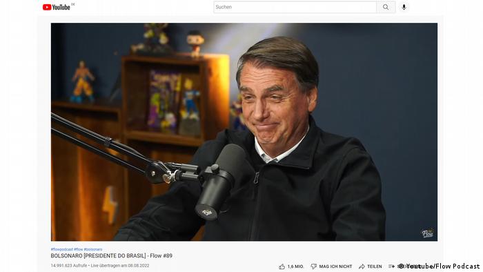 A screenshot of Brazilian President Bolsonaro during his Flow podcast interview