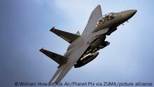 April 14, 2020, At-Tanf Garrison, Syria: A U.S. Air Force F-15E Strike Eagle fighter aircraft, assigned to the 494th Expeditionary Fighter Squadron performs a practice strafing run near At-Tanf Garrison in support of Operation Inherent Resolve April 14, 2020 over Syria. (Credit Image: Â© William Howard/Us Air/Planet Pix via ZUMA Wire
