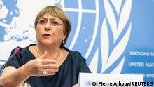 The United Nations High Commissioner for Human Rights Michelle Bachelet attends her final news conference before the end of her mandate at the U.N. in Geneva, Switzerland, August 25, 2022. REUTERS/Pierre Albouy
