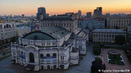 Kyiv from a bird's eye view with the opera house in front