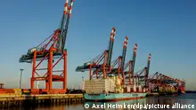Containerschiffe liegen zur Abfertigung an den Terminals im Hamburger Hafen. Die Europäische Kommission legt am 14.07.2022 ihr Sommerprognose für das Wirtschaftswachstum und die Inflation in der EU und im Euroraum vor. +++ dpa-Bildfunk +++