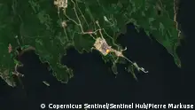 A satellite image from Copernicus Sentinel appears to show a gas flare in Portovaya, Russia. The plant is located near Russia’s border with Finland, northwest of St Petersburg. Copyright: Copernicus Sentinel/Sentinel Hub/Pierre Markuse