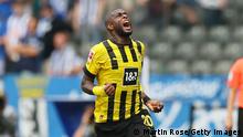 BERLIN, GERMANY - AUGUST 27: Anthony Modeste of Borussia Dortmund celebrates their sides first goal during the Bundesliga match between Hertha BSC and Borussia Dortmund at Olympiastadion on August 27, 2022 in Berlin, Germany. (Photo by Martin Rose/Getty Images)