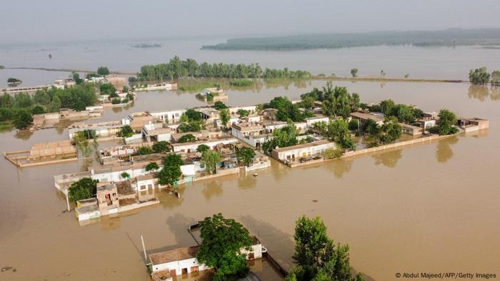 A flooded area after heavy monsoon rains pictured from atop a bridge in Charsadda, Khyber Pakhtunkhwa 