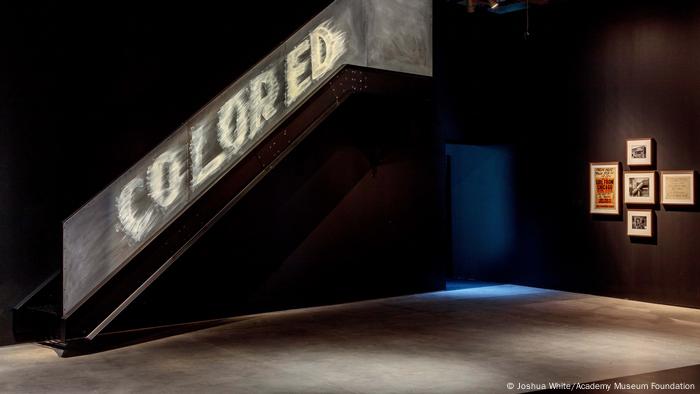 Word COLORED on a staircase as part of the Regeneration: Black Cinema exhibition