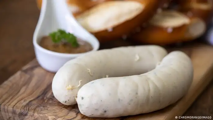 Two traditional Bavarian white sausages.