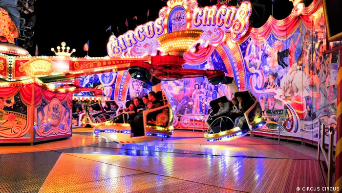 The Circus Circus ride with colorful lights.