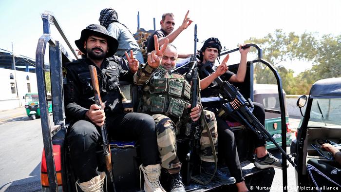 Fighters from the Saraya Salam (Peace Brigades) loyal to influential Shiite Iraqi cleric Muqtada al-Sadr deploy in Baghdad, Iraq.