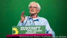 Member of the Bundestag Hans-Christian Stroebele of the German Greens Party (Buendnis 90/Die Gruenen) speaks during the federal congress at the Velodrom in Berlin, Germany on June 16, 2017. (Photo by Emmanuele Contini/NurPhoto)