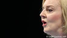 Contender to become the country's next Prime minister and leader of the Conservative party British Foreign Secretary Liz Truss reacts as she answers questions while taking part in a Conservative Party Hustings event in Birmingham, on August 23, 2022. - (Photo by Geoff Caddick / AFP)