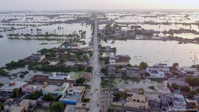 Floods residential areas of Dera Allah Yah town in Balochistan province on September 1, 2022