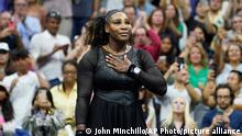 Serena Williams, of the United States, acknowledges the crowd after losing to Ajla Tomljanovic, of Austrailia, during the third round of the U.S. Open tennis championships, Friday, Sept. 2, 2022, in New York. (AP Photo/John Minchillo)