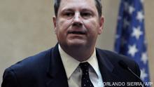 (FILES) In this file photo taken on July 19, 2012, Mike Hammer, US Assistant Secretary of State for Public Affairs, speaks during a press conference in Tegucigalpa. - The US on September 2, 2022, dispatched US special envoy Mike Hammer to Ethiopia to seek an end to renewed fighting and condemned neighboring Eritrea for re-entering the conflict in Tigray. Hammer will head this weekend to Ethiopia and convey that all parties should halt military operations and engage in peace talks, White House Press Secretary Karine Jean-Pierre said. (Photo by Orlando SIERRA / AFP)