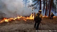 Fire fighters work as the Mill Fire burns near Weed, California, U.S., September 2, 2022. REUTERS/Fred Greaves