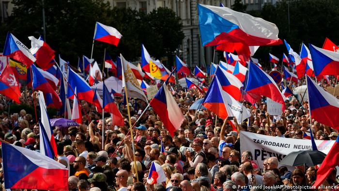 Thousands of demonstrators gather to protest against the government in Prague