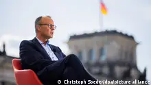 Friedrich Merz, CDU-Bundesvorsitzender und Unions-Fraktionsvorsitzender, spricht beim Sommerinterview des ARD-«Berichts aus Berlin» auf der Terrasse des Marie-Elisabeth-Lüders-Hauses.