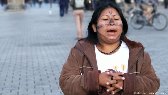 Indigenous activist on the street