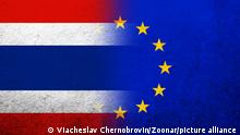 Flag of the European Union with The Kingdom of Thailand National flag. Grunge background