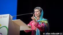 2 September 2022, Karslruhe, Germany: Prof Azza Karam, General Secretary of Religions for Peace shares greetings to the 11th Assembly of the World Council of Churches, held in Karlsruhe, Germany from 31 August to 8 September, under the theme Christ's Love Moves the World to Reconciliation and Unity.