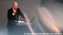 German Chancellor Olaf Scholz delivers his speech about his governments policy as part of the budget 2023 debate at the German parliament Bundestag in Berlin, Germany, Wednesday, Sept. 7, 2022. (AP Photo/Markus Schreiber)