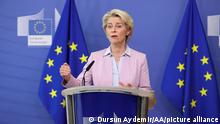 BRUSSELS, BELGIUM - SEPTEMBER 07: President of the European Commission Ursula von der Leyen gives a press conference in Brussels, Belgium on September 07, 2022. Dursun Aydemir / Anadolu Agency