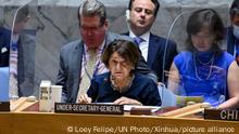 (220730) -- UNITED NATIONS, July 30, 2022 (Xinhua) -- Rosemary DiCarlo, UN under-secretary-general for political and peacebuilding affairs, speaks during the UN Security Council briefing on Ukraine at the UN headquarters in New York, July 29, 2022. DiCarlo said on Friday that the Russia-Ukraine conflict shows no signs of ending, despite an encouraging grain deal. (Loey Felipe/UN Photo/Handout via Xinhua)