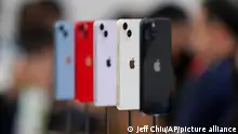 New iPhone 14 phones are on display at an Apple event on the campus of Apple's headquarters in Cupertino, Calif., Wednesday, Sept. 7, 2022. (AP Photo/Jeff Chiu)