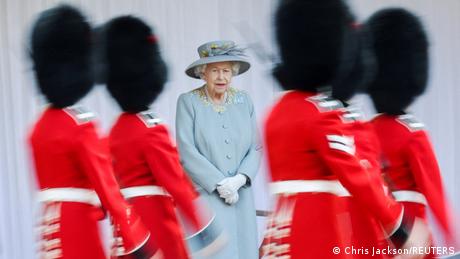 Queen Elizabeth II at Windsor Castle with guards