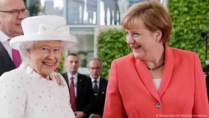Queen Elizabeth II (left) meets former German Chancellor Angela Merkel in Germany in 2015 Queen Elizabeth II (left) meets former German Chancellor Angela Merkel in Germany in 2015
