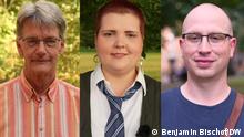 Martin , Akaya und Lennart (Nachnamen sind nicht zu nennen), die asexuell leben.
Aufgenommen im August 2022 während eines DW-Drehs.
