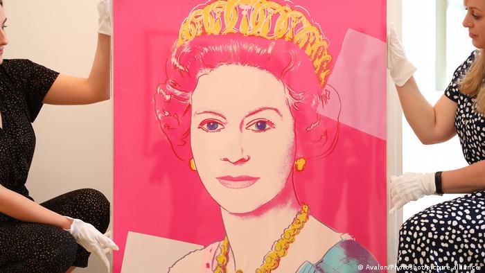 Andy Warhol portrait of the Queen supported by two women