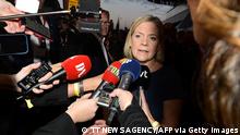 11.09.2022****Swedish Prime Minister and leader of the Social Democrats Magdalena Andersson speaks to journalists as she arrives for their party's election night in Stockholm on September 11, 2022, before exit polls were released during the general elections in Sweden. - - Sweden OUT (Photo by Jonas EKSTROMER / TT NEWS AGENCY / AFP) / Sweden OUT (Photo by JONAS EKSTROMER/TT NEWS AGENCY/AFP via Getty Images)