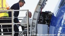 ROME, ITALY, SEPTEMBER 13: Pope Francis, on a wheelchair, is helped to board a plane to Nur-Sultan, Kazakhstan, at RomeÃs Fiumicino international airport, Italy, on September 13, 2022. Pope Francis begins a 3-day trip to attend the 7th Congress of Leaders of World and Traditional Religions. Riccardo De Luca / Anadolu Agency
