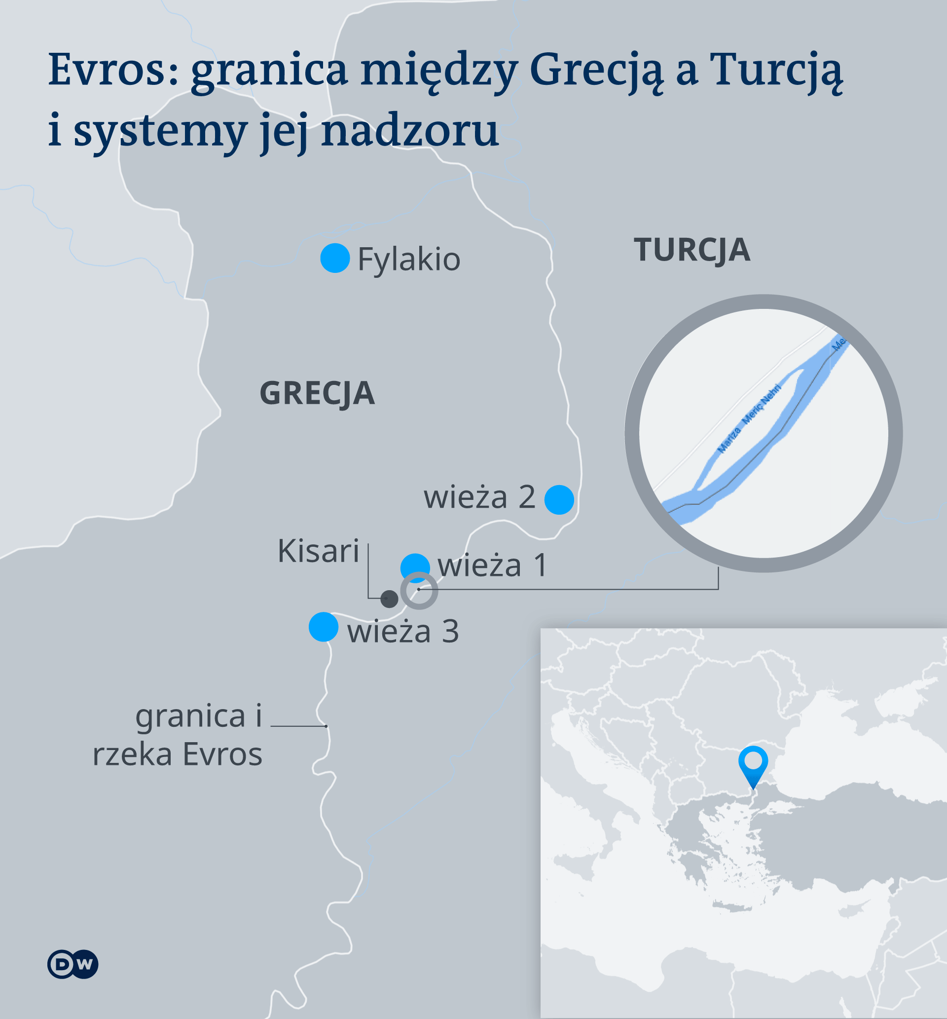 Infografika przedstawia granicę Grecji i Turcji