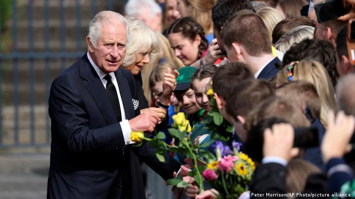 Britain's King Charles III and Queen Consort meet with members of the public during a visit to Hillsborough Castle